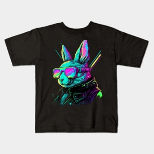 Synthwave/Retrowave neon RABBIT with Glasses Kids T-Shirt